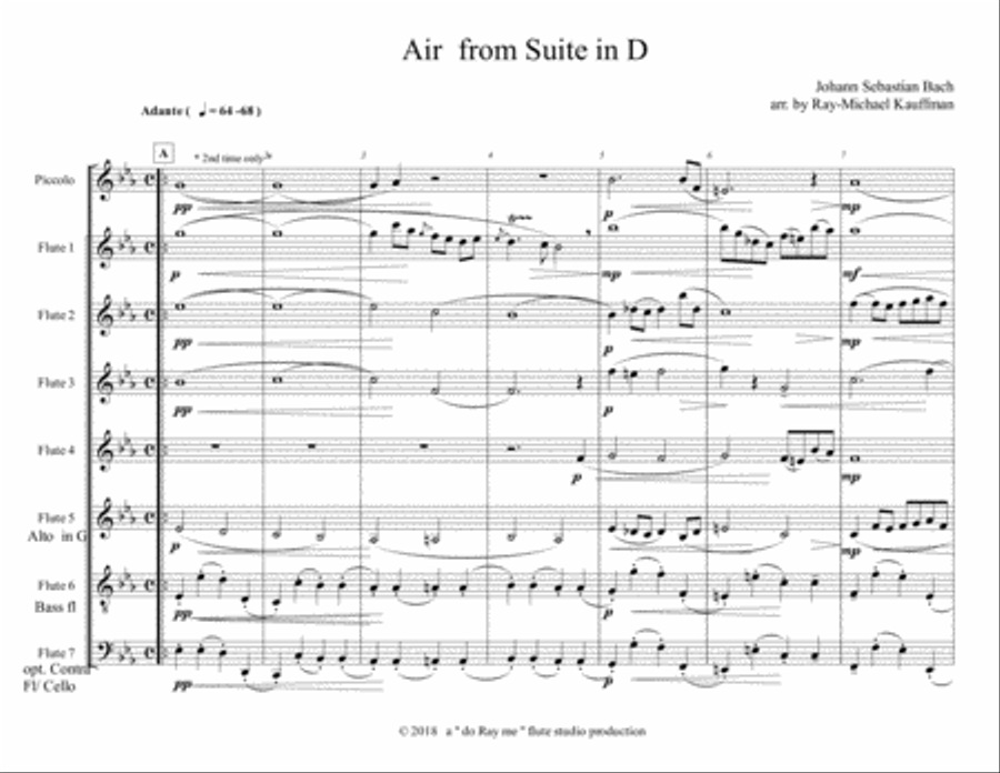 Air from Suite in D by Bach for flute choir / flute ensemble Flute Choir scores gallery preview page 3
