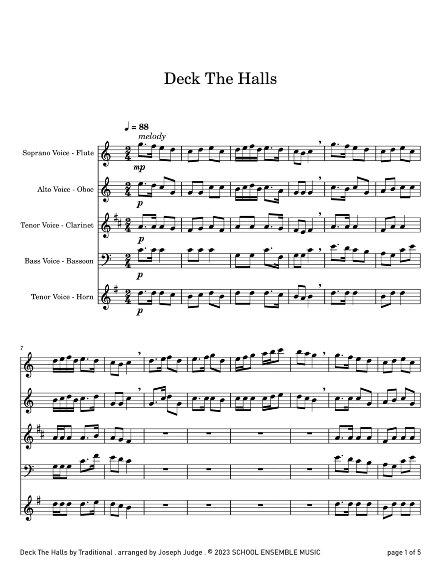 Deck The Halls for Woodwind Quartet in Schools Woodwind Quartet scores gallery preview page 1