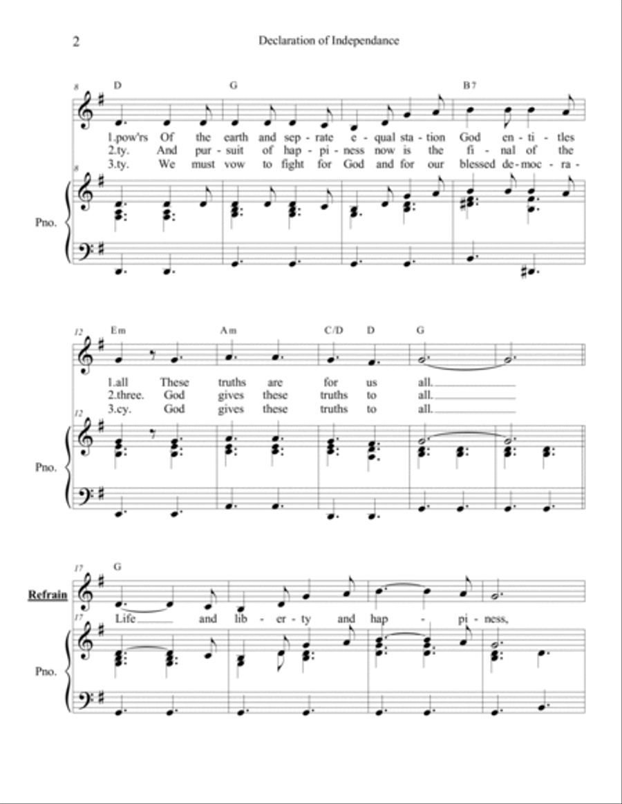 Declaration of Independance - piano/vocal Voice scores gallery preview page 2