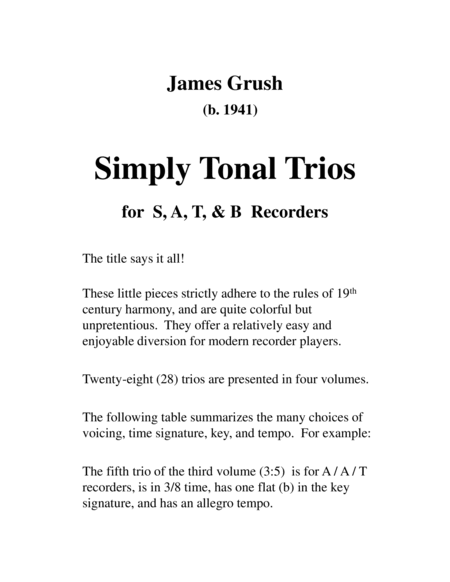 Simply Tonal Trios for S, A, T, & B Recorders - Score Only image number null