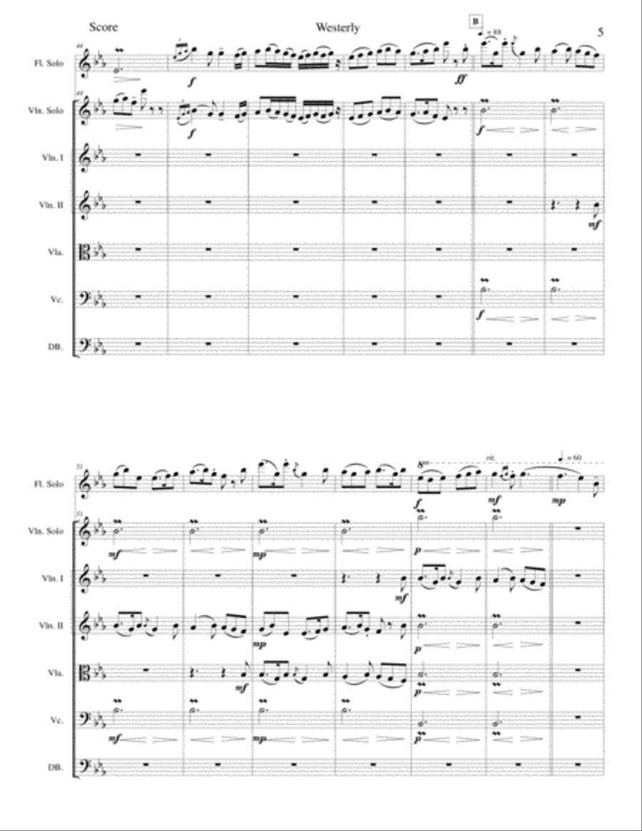 Westerly for flute, violin and string orchestra (SCORE only) String Orchestra scores gallery preview page 5