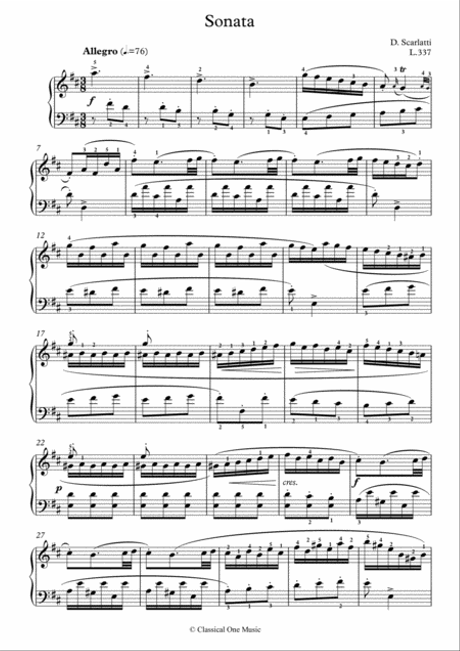 Scarlatti-Sonata in D-Major L.337 K.336(piano) Piano Solo scores gallery preview page 2