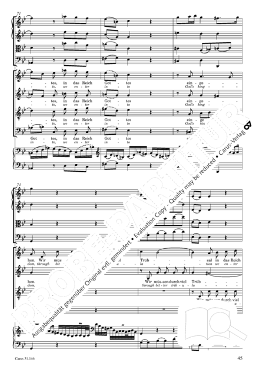 Through bitter tribulation we enter into God's kingdom (Wir mussen durch viel Trubsal in das Reich Gottes eingehen) 4-Part scores gallery preview page 46