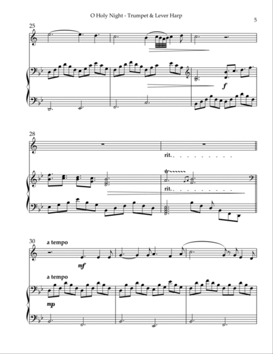 O Holy Night, Duet for Bb Trumpet & Lever Harp Trumpet Duet scores gallery preview page 5