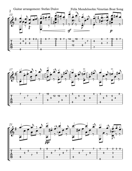 Venetian Boat Song No. 1 (Venetianisches Gondellied), arr. for guitar image number null