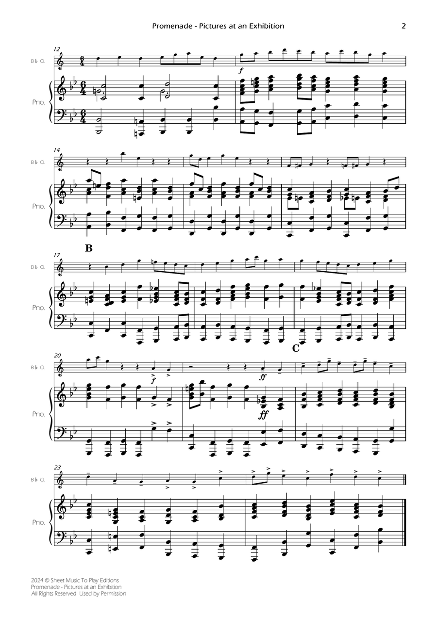 Pictures at an Exhibition - Promenade - Bb Clarinet and Piano (Full Score and Parts) image number null