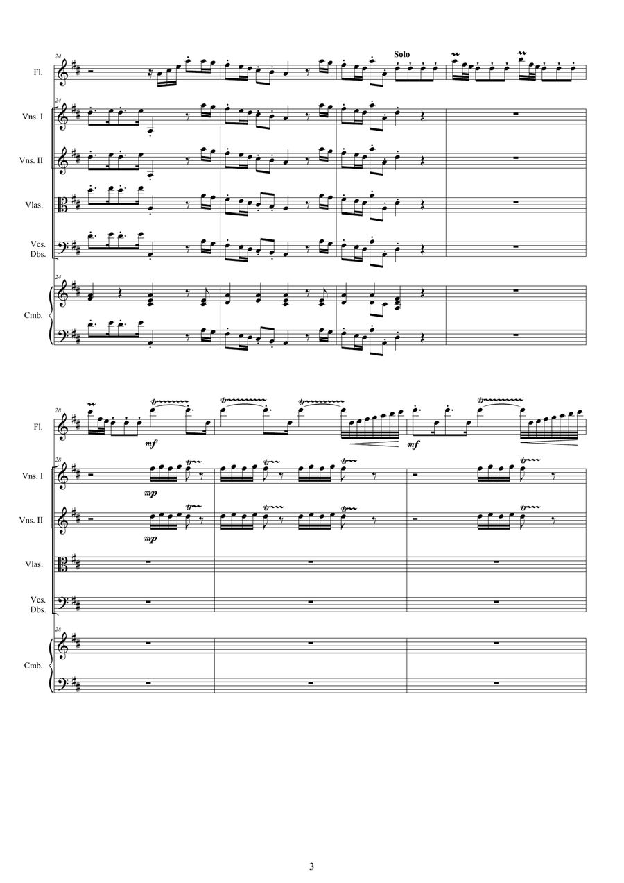 Vivaldi - Flute Concerto No.3 in D major Op.10 'Il Cardellino' RV 428 for Flute, Strings and Cembalo Chamber Orchestra scores gallery preview page 3