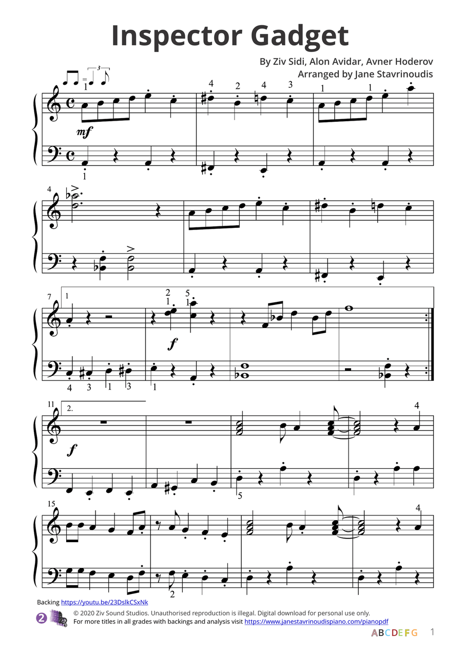 Inspector Gadget Easy Piano scores gallery preview page 1