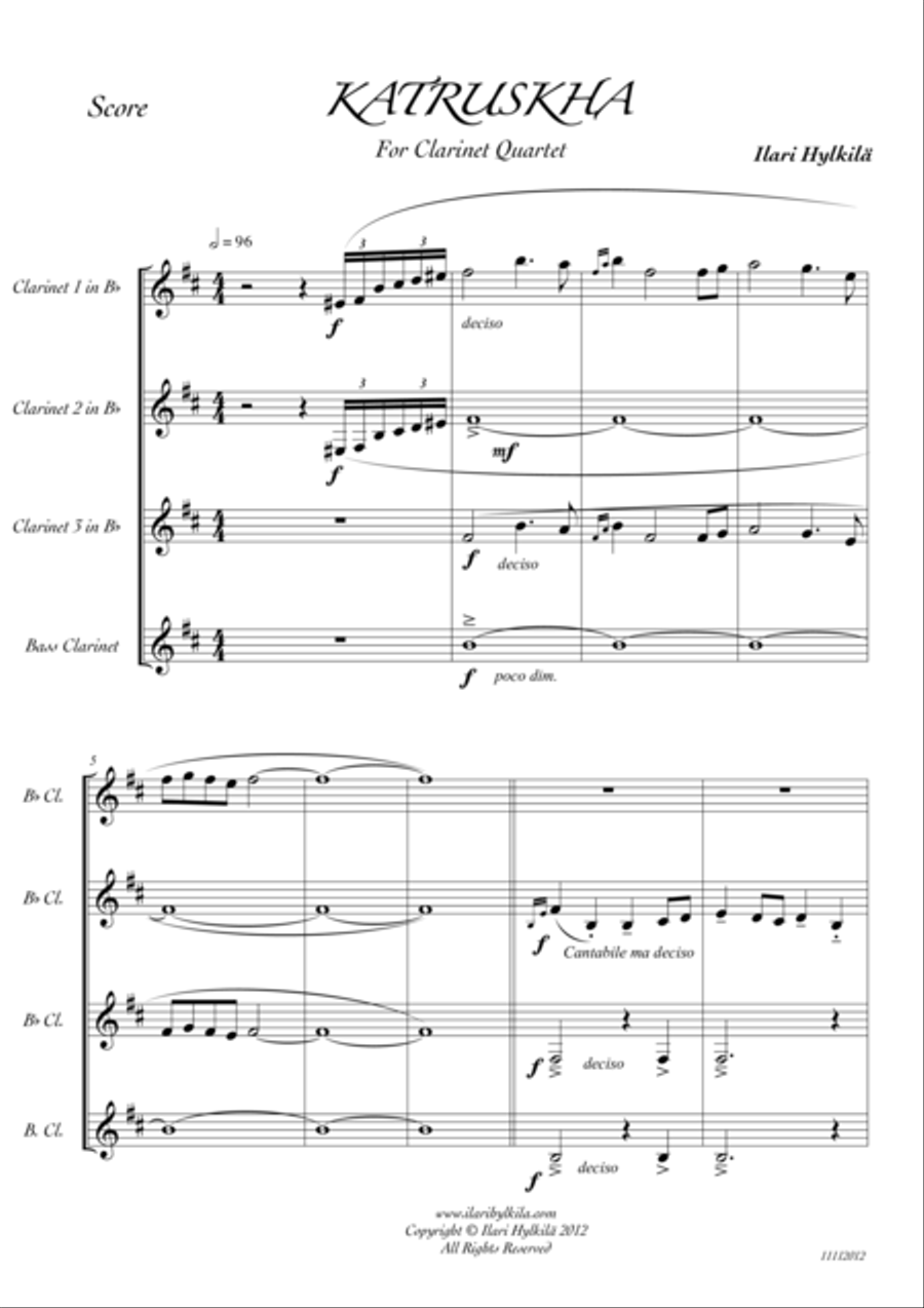 Katruskha (Clarinet quartet) Clarinet Quartet scores gallery preview page 1