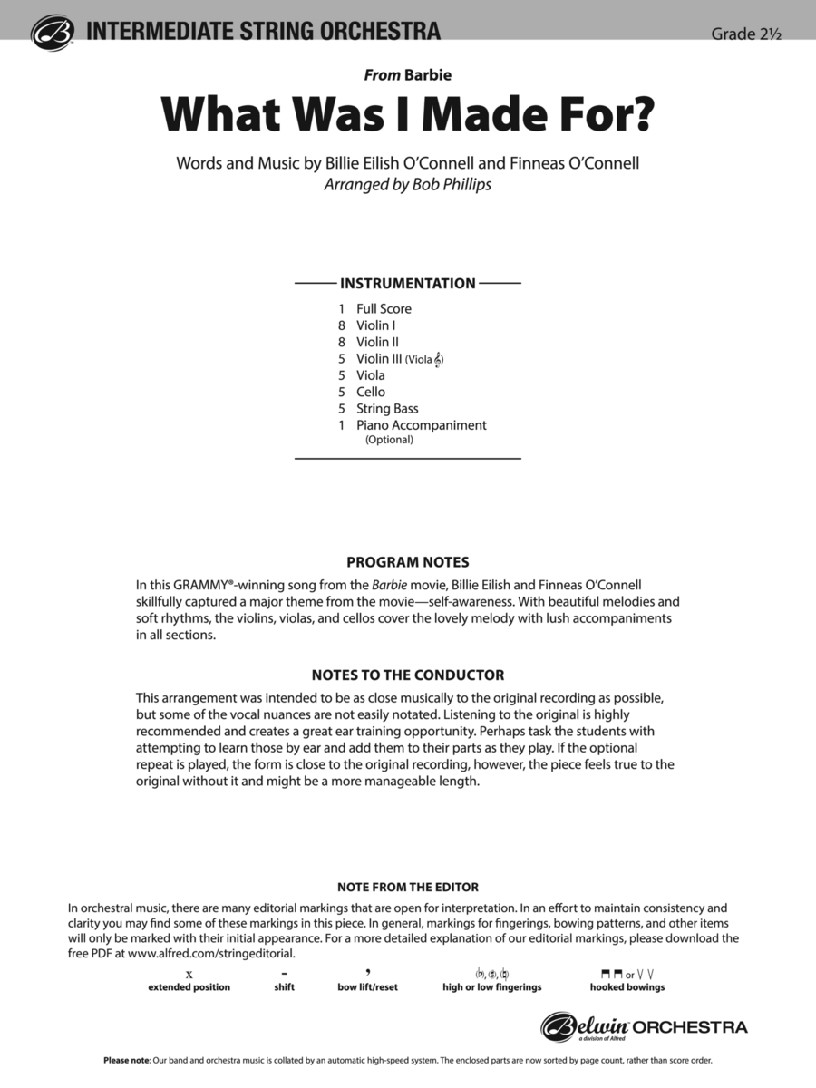 What Was I Made For?: Score String Orchestra scores gallery preview page 1