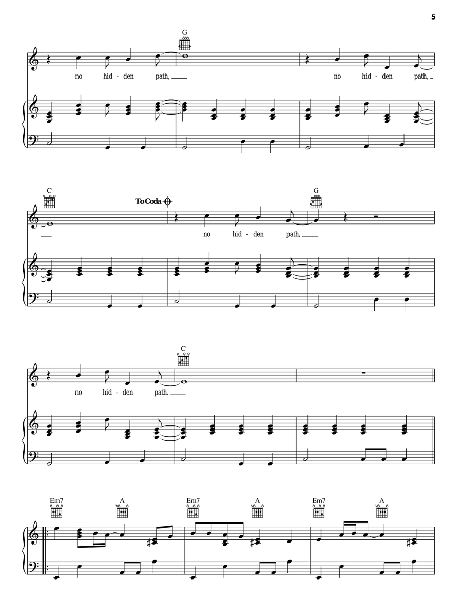 No Hidden Path Piano, Vocal, Guitar scores gallery preview page 5