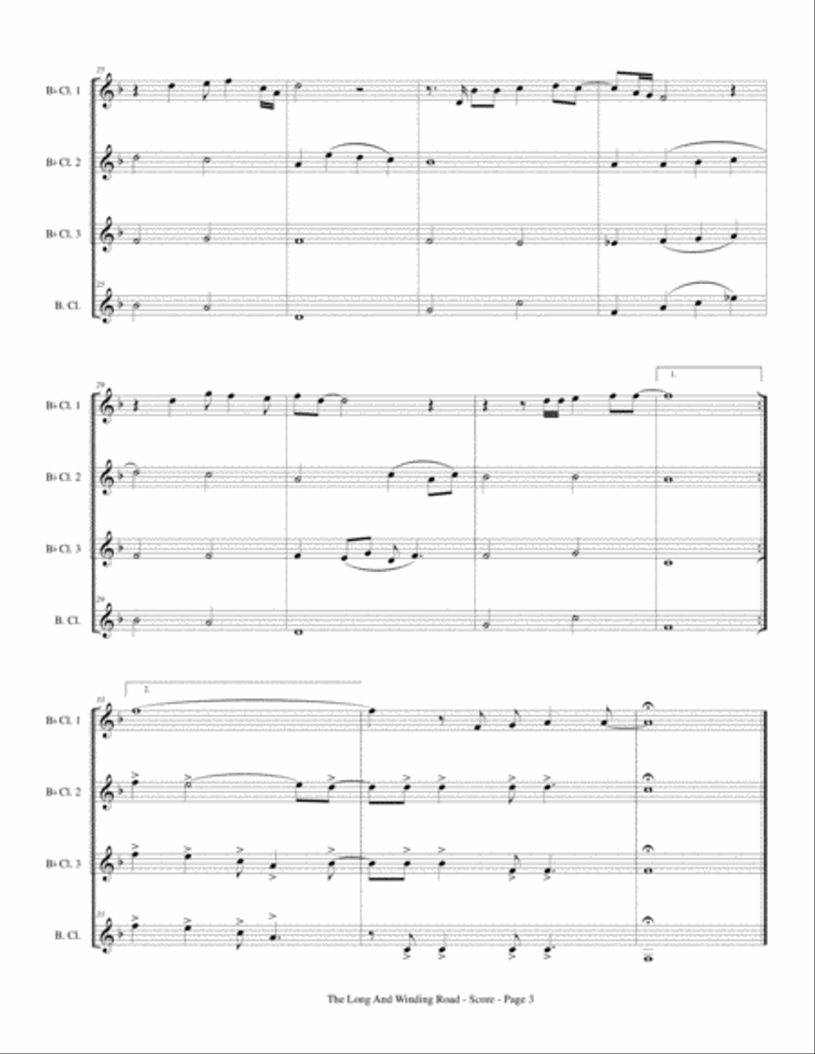 The Long And Winding Road Clarinet Quartet scores gallery preview page 5