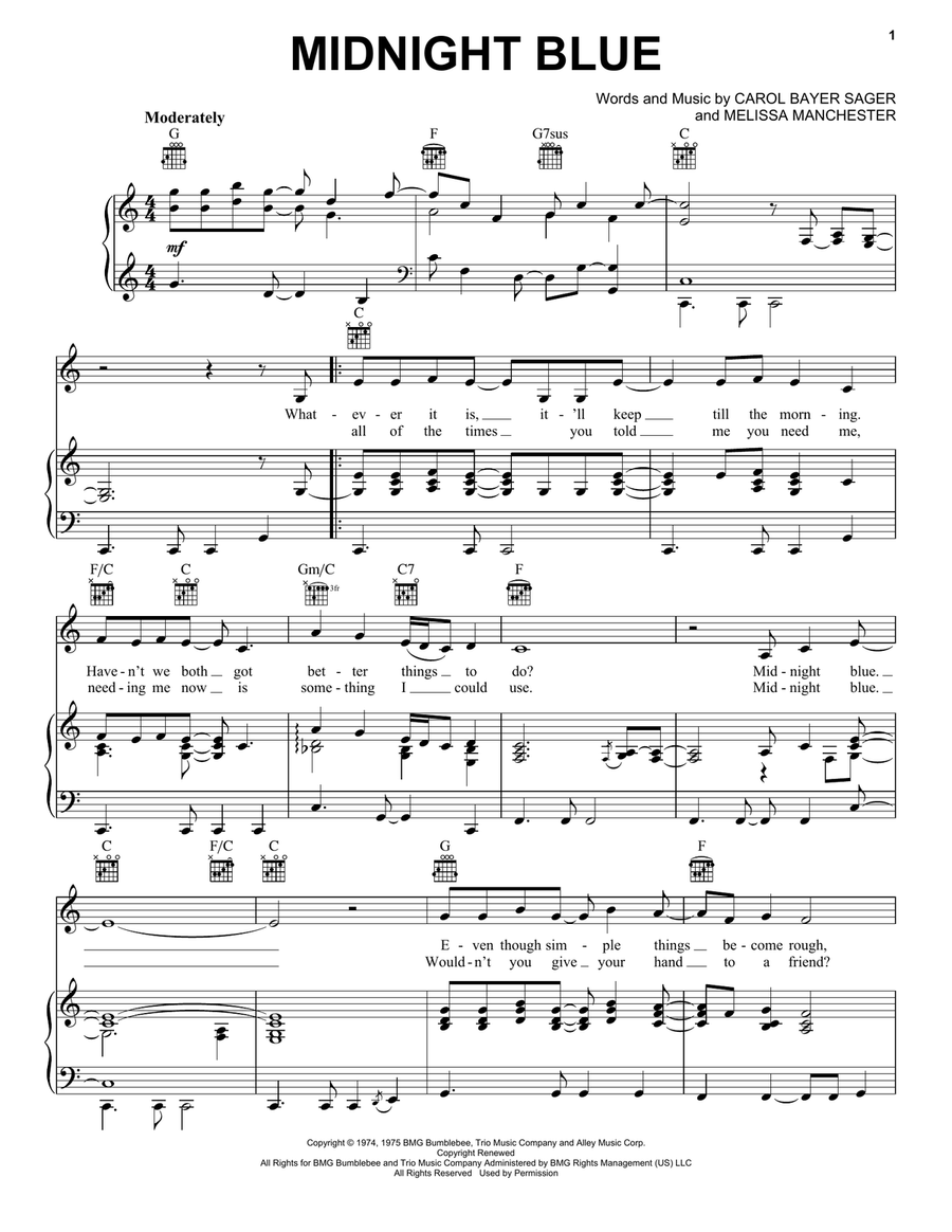 Midnight Blue Midnight Blue Piano, Vocal, Guitar scores gallery preview page 1