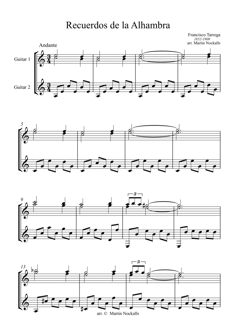 Recuerdos de la Alhambra Score and Parts scores gallery preview page 1