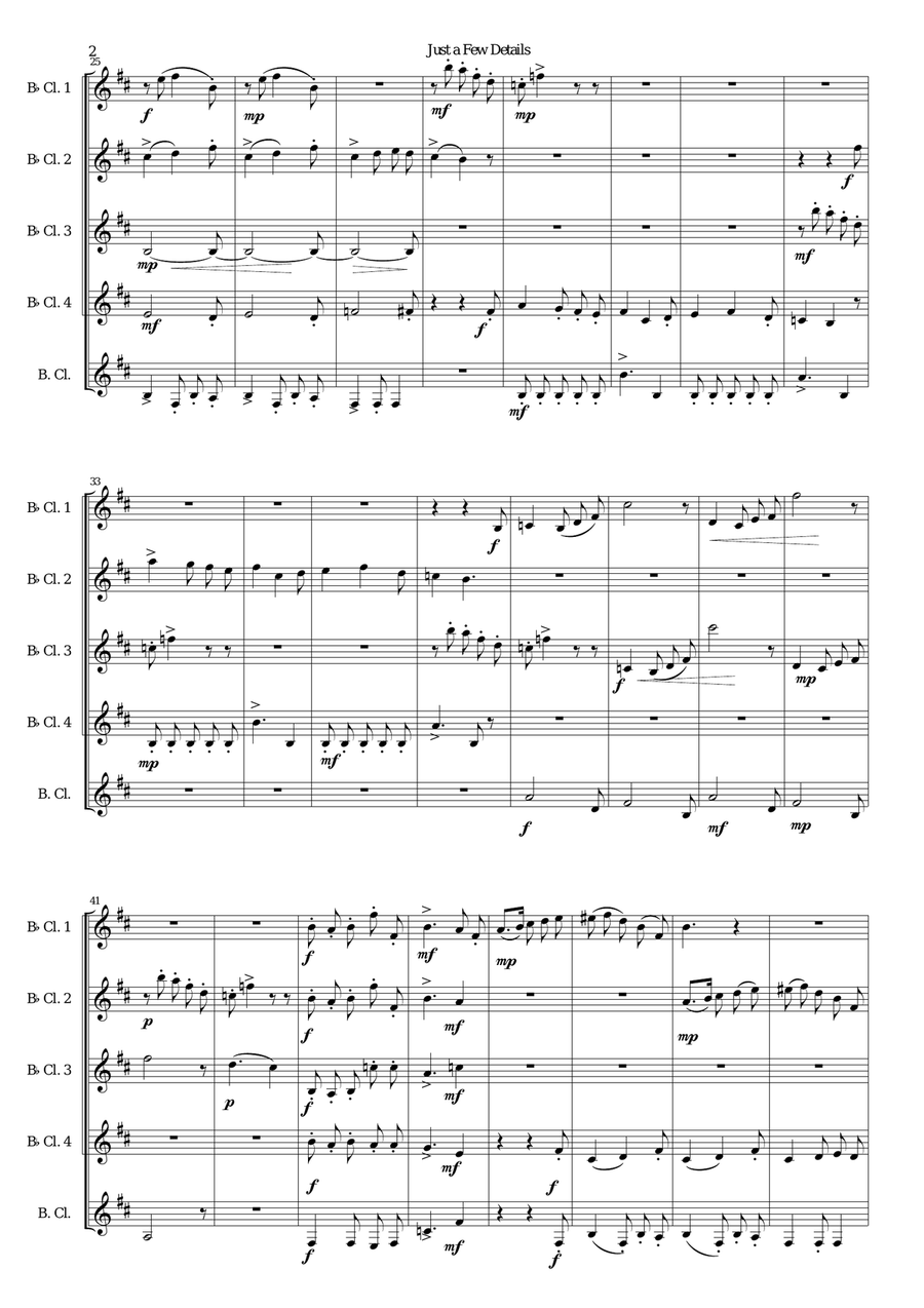 Just a Few Details for clarinet quintet (4 B flats and 1 bass) Clarinet Quintet scores gallery preview page 2
