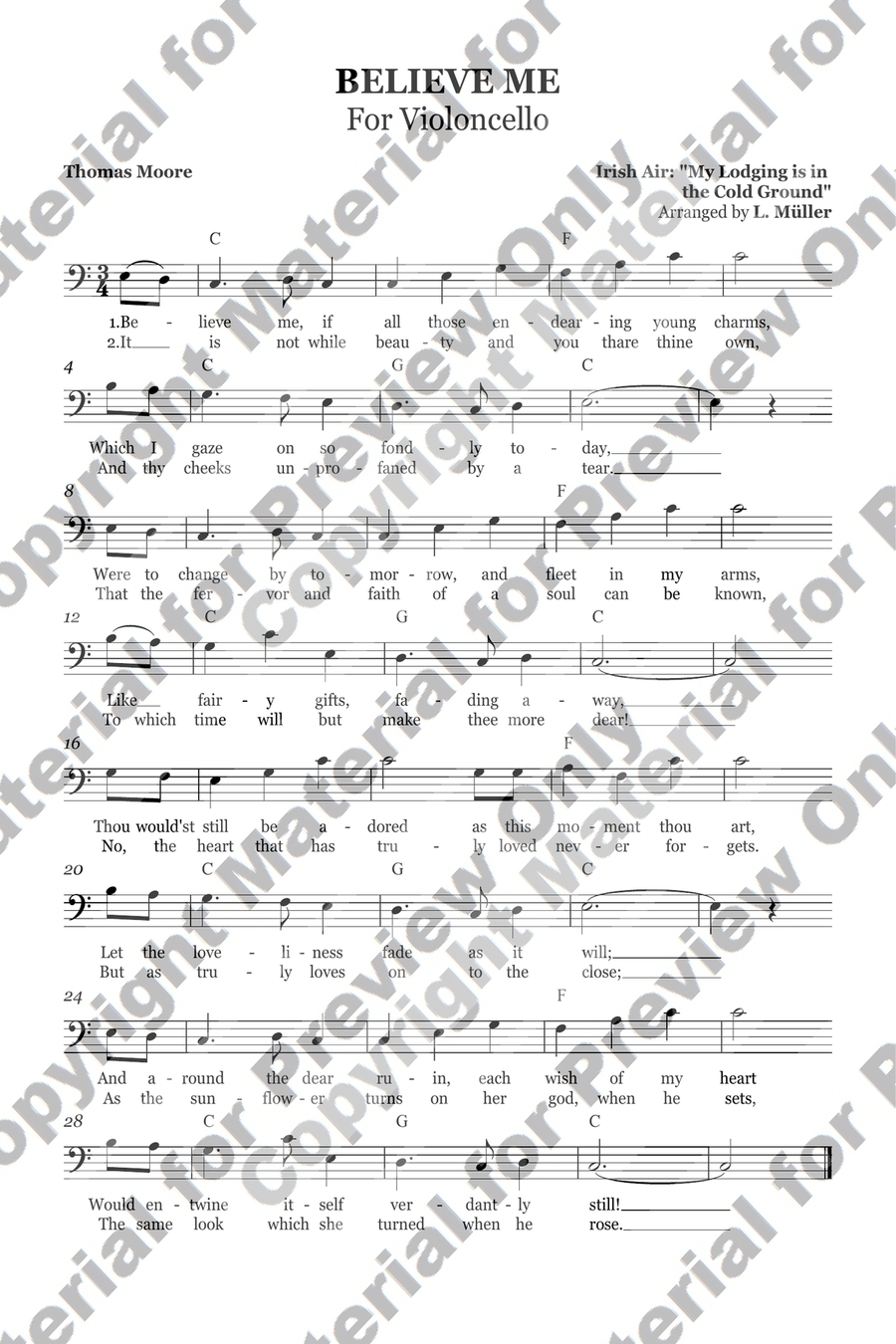 Believe me, If All Those Endearing Young Charms - Cello Chamber Music scores gallery preview page 1