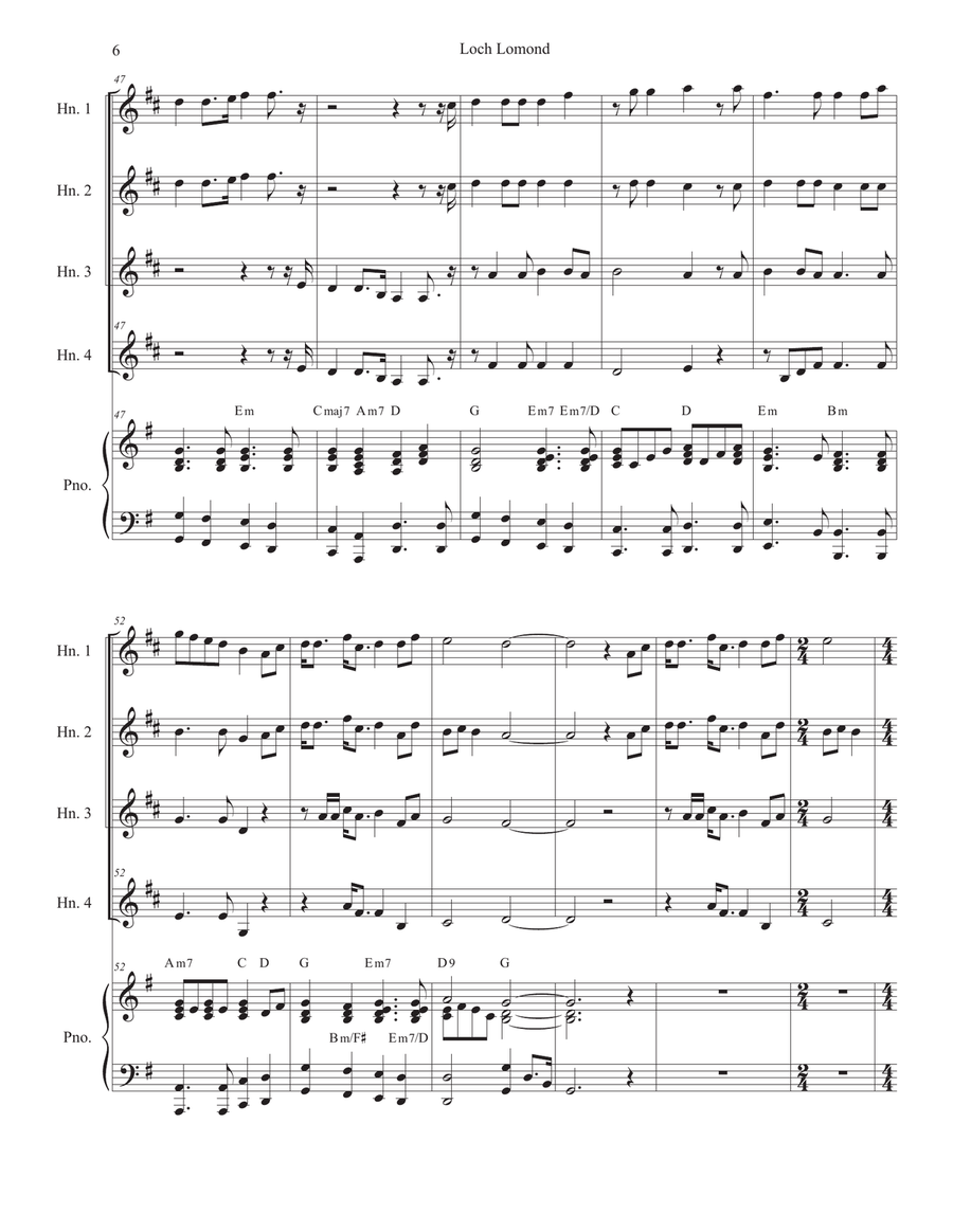 Loch Lomond (French Horn Quartet and Piano) French Horn Quartet scores gallery preview page 6