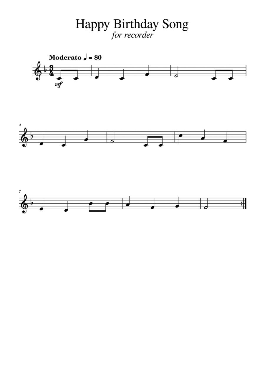 Happy Birthday Song Happy Birthday Song Tenor Recorder scores gallery preview page 1