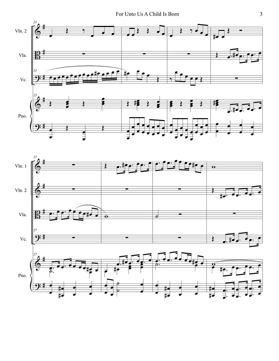 For Unto Us A Child Is Born (String Quartet and Piano) String Quartet scores gallery preview page 3