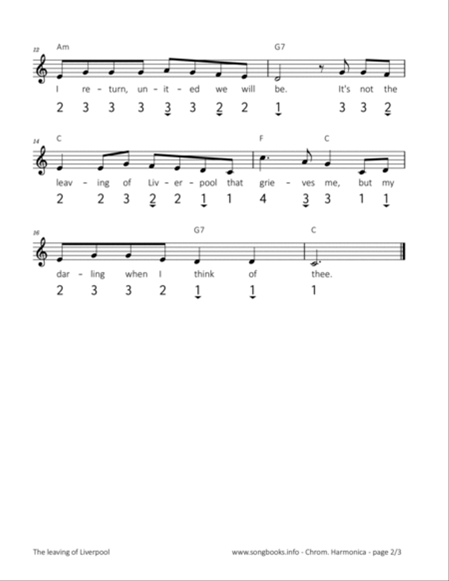 The leaving of Liverpool Harmonica scores gallery preview page 2