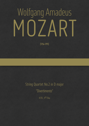 Book cover for Mozart - String Quartet No.2 in D major, K.155 ; K⁶.134a