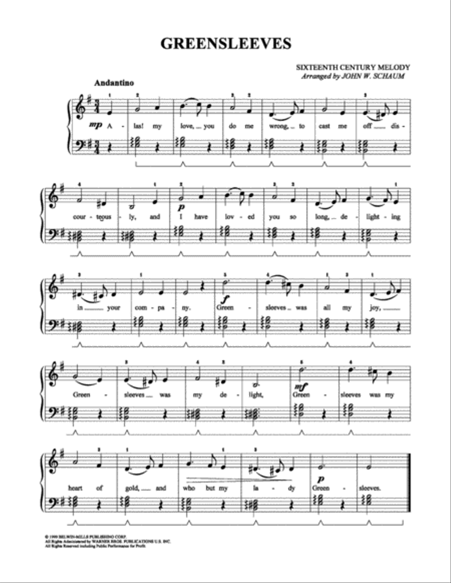 Greensleeves Easy Piano scores gallery preview page 1