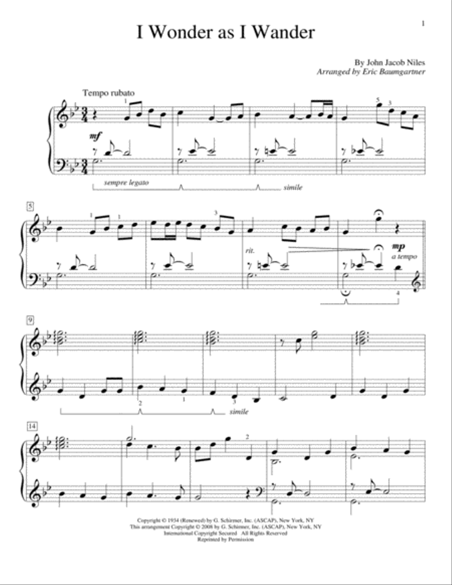 I Wonder As I Wander I Wonder As I Wander Piano Method scores gallery preview page 1
