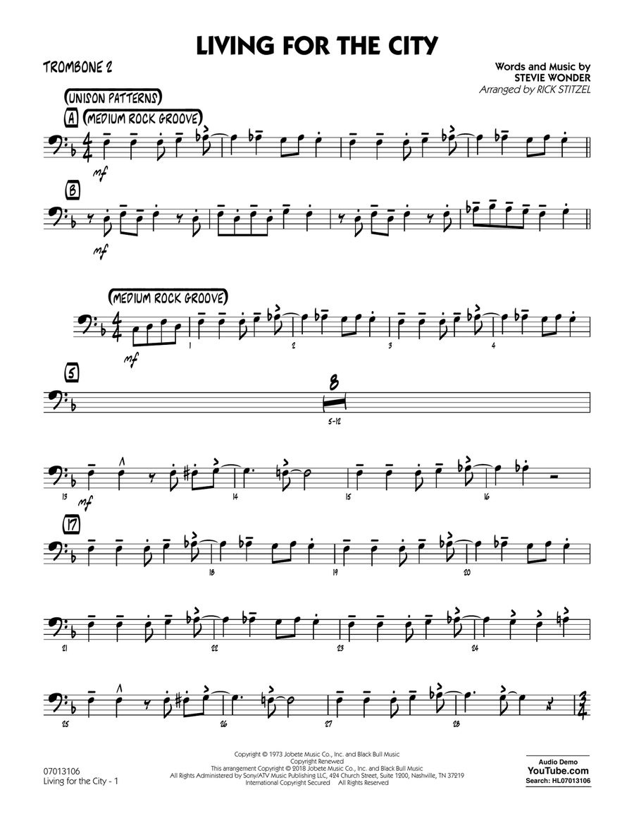 Living for the City - Trombone 2 Jazz Ensemble scores gallery preview page 1