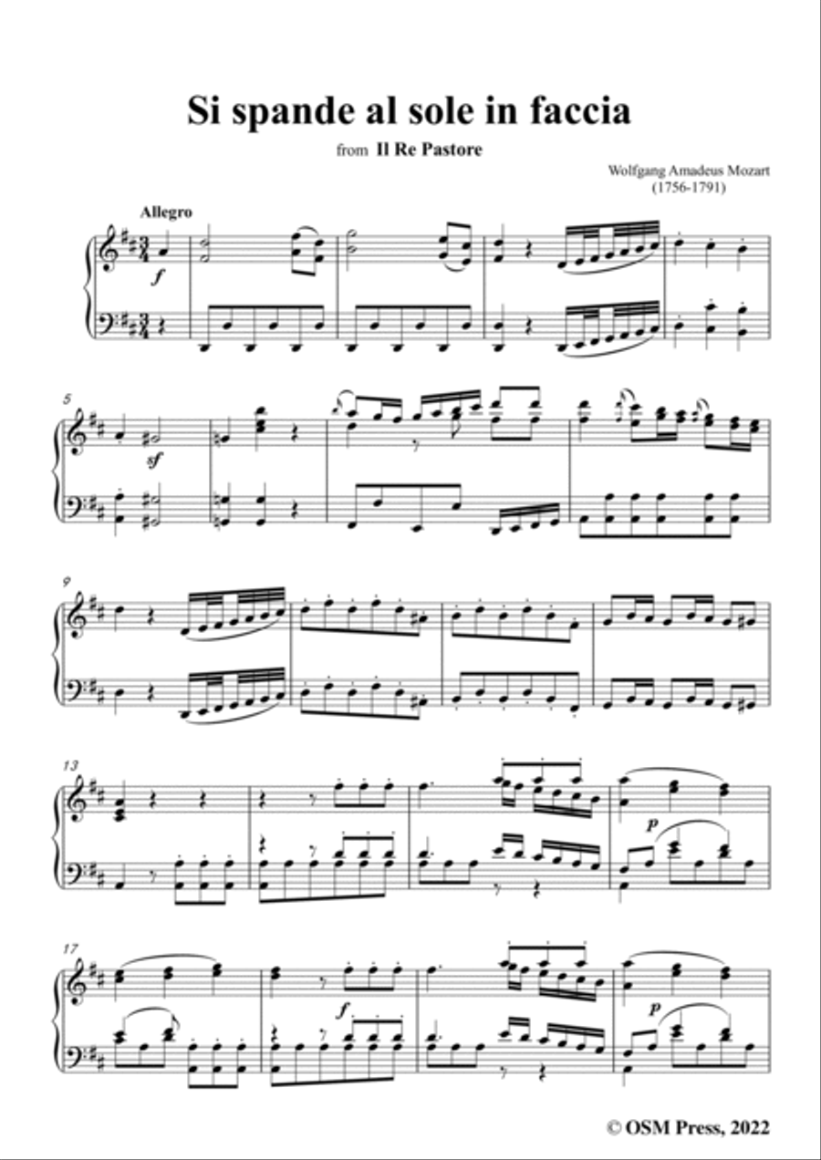 Mozart-Si spande al sole in faccia,in D Major,fromIl rè pastore,for Voice and Piano Voice Solo scores gallery preview page 3
