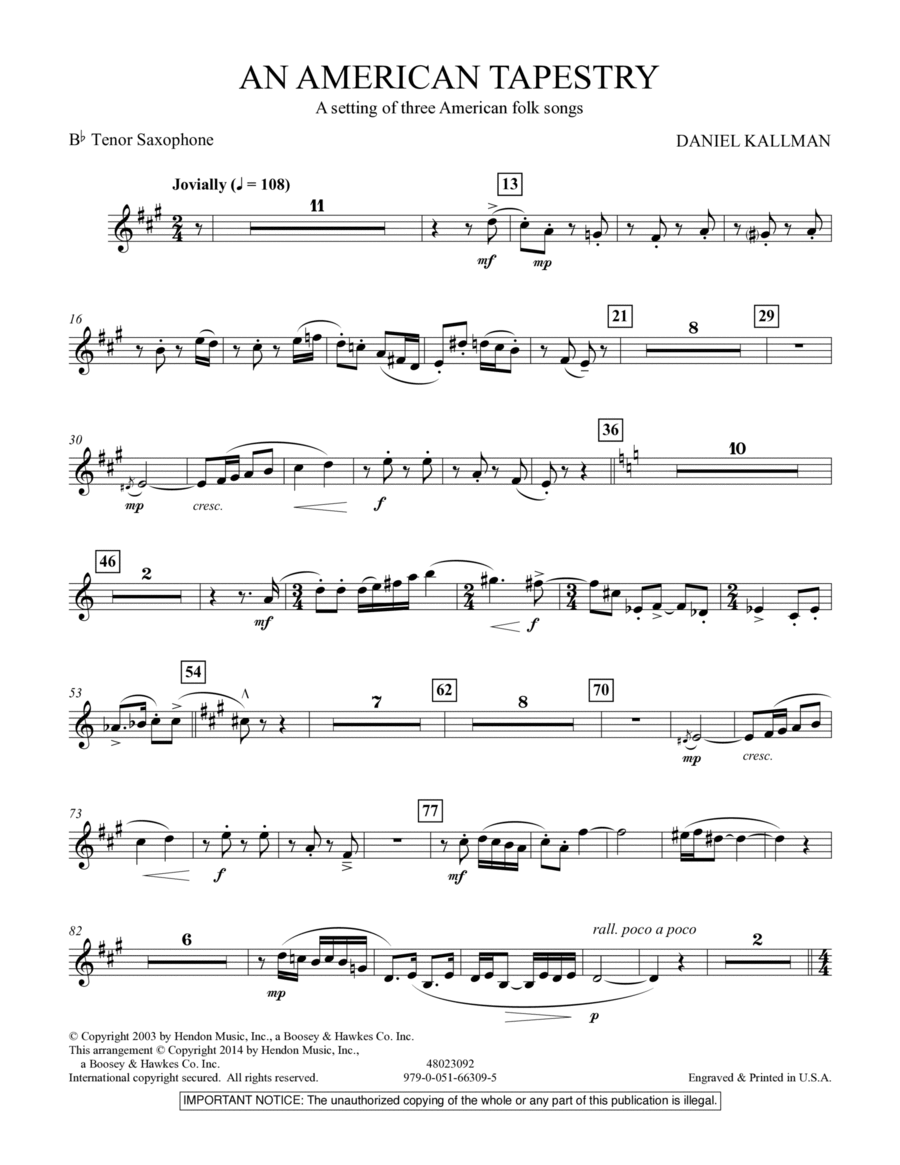 An American Tapestry (for Wind Ensemble) - Bb Tenor Saxophone