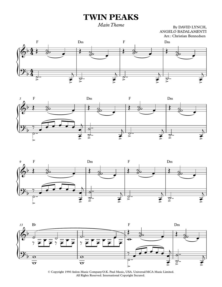 Twin Peaks Theme Piano Solo scores gallery preview page 1