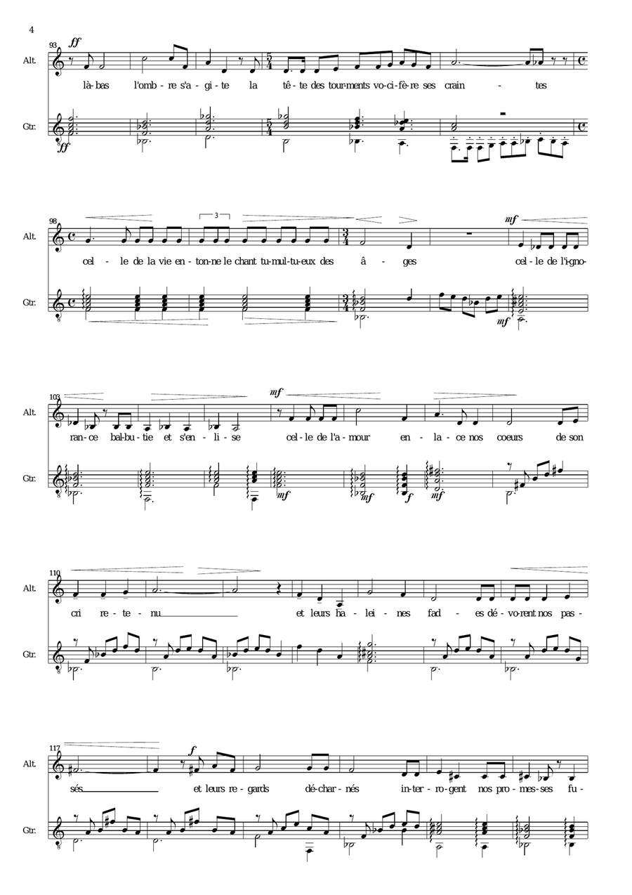 L'Inconscient (Dans les fluides abîmes de la nuit) for alto and guitar Vocal Duet scores gallery preview page 4