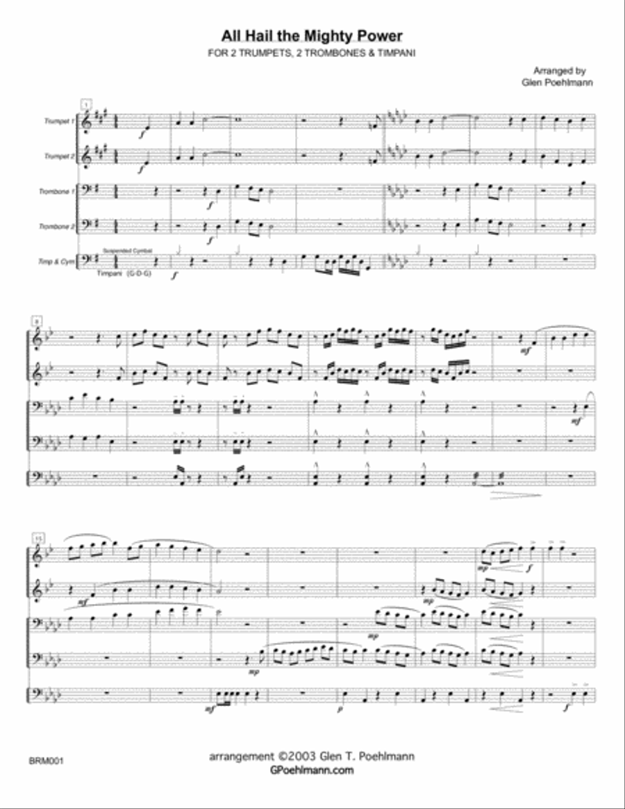 ALL HAIL THE MIGHTY POWER - 2 Trumpets, 2 Trombones & Timpani Small Ensemble scores gallery preview page 1