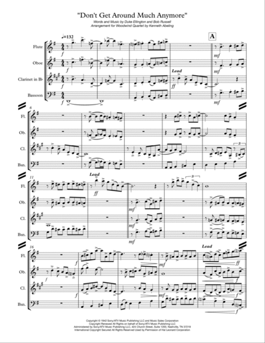 Don't Get Around Much Anymore Woodwind Quartet scores gallery preview page 2