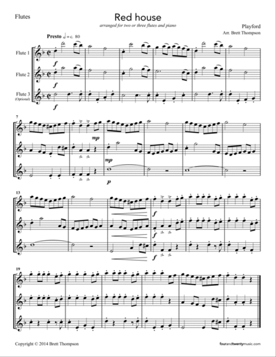 Red House, for two or three flutes and optional piano Small Ensemble scores gallery preview page 3