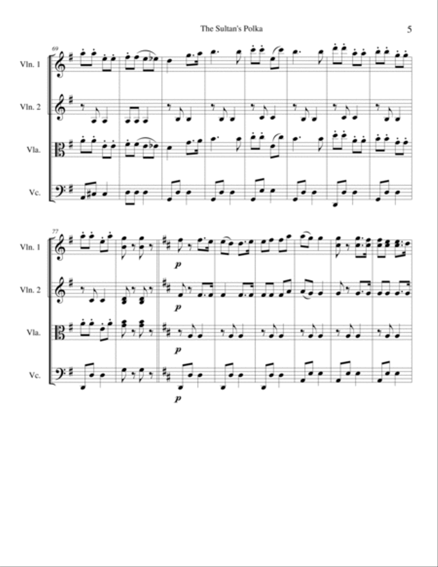 The Sultan's Polka for String Quartet String Quartet scores gallery preview page 5