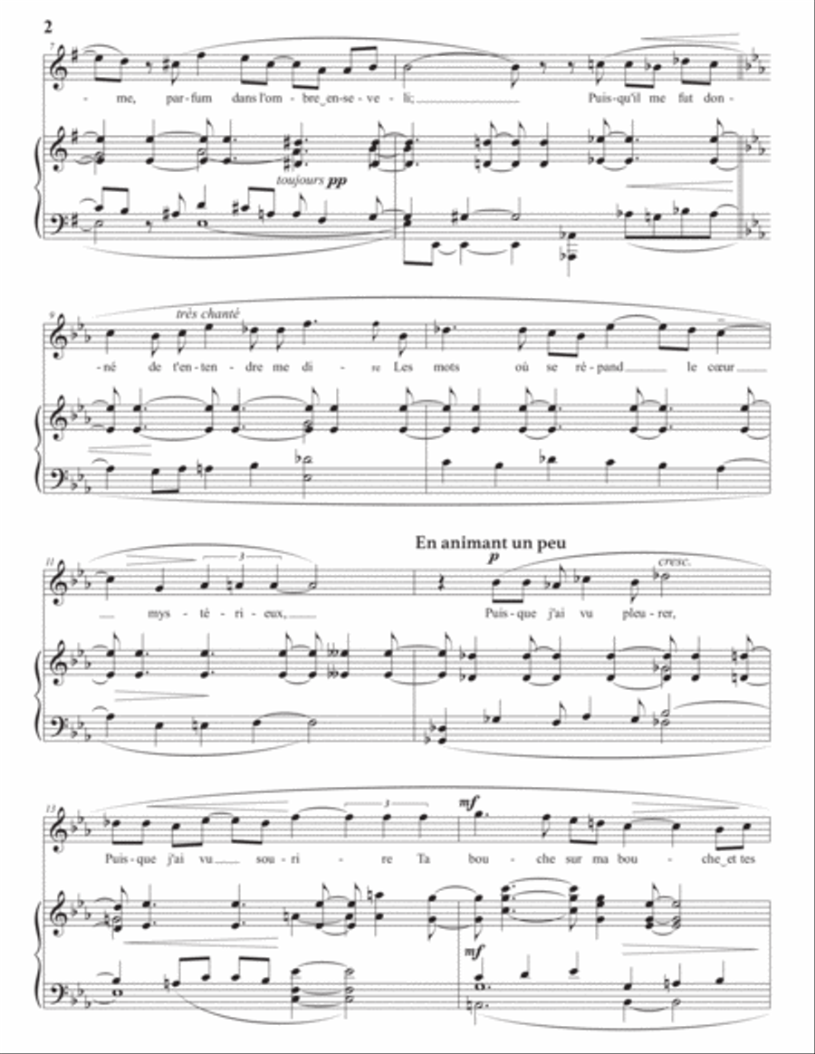 HAHN: Puisque j'ai mis ma lèvre (transposed to G major) Voice scores gallery preview page 3