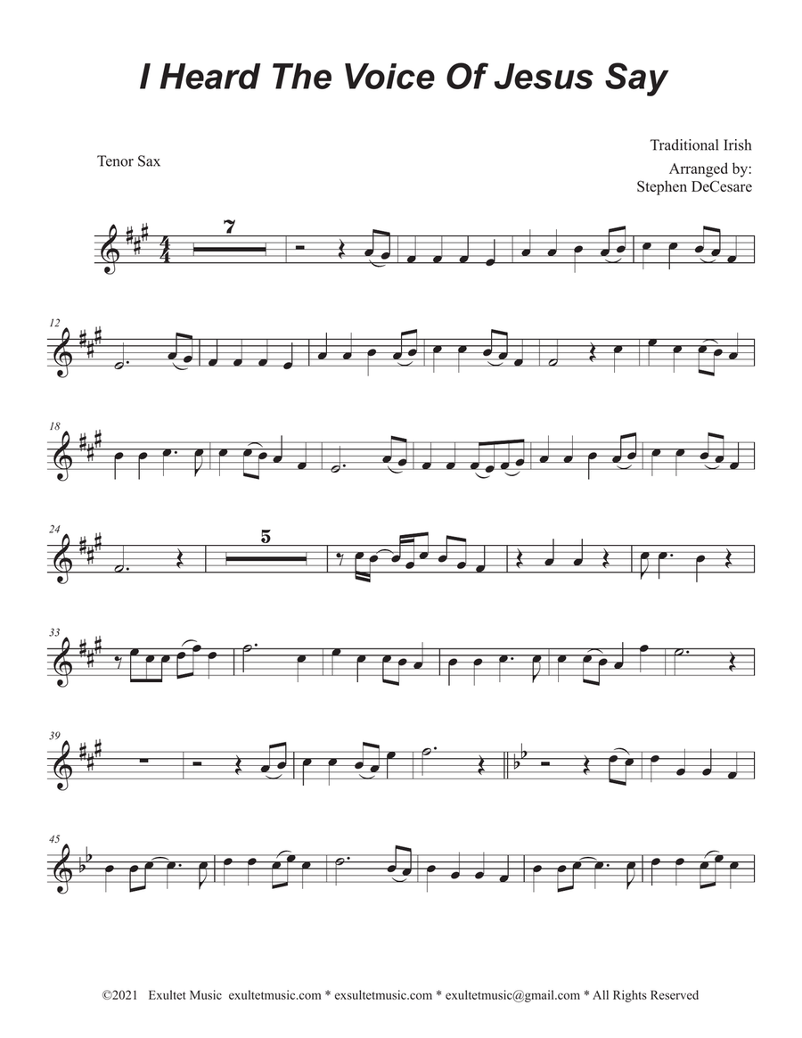 I Heard The Voice Of Jesus Say (Tenor Saxophone and Piano) Tenor Saxophone scores gallery preview page 5