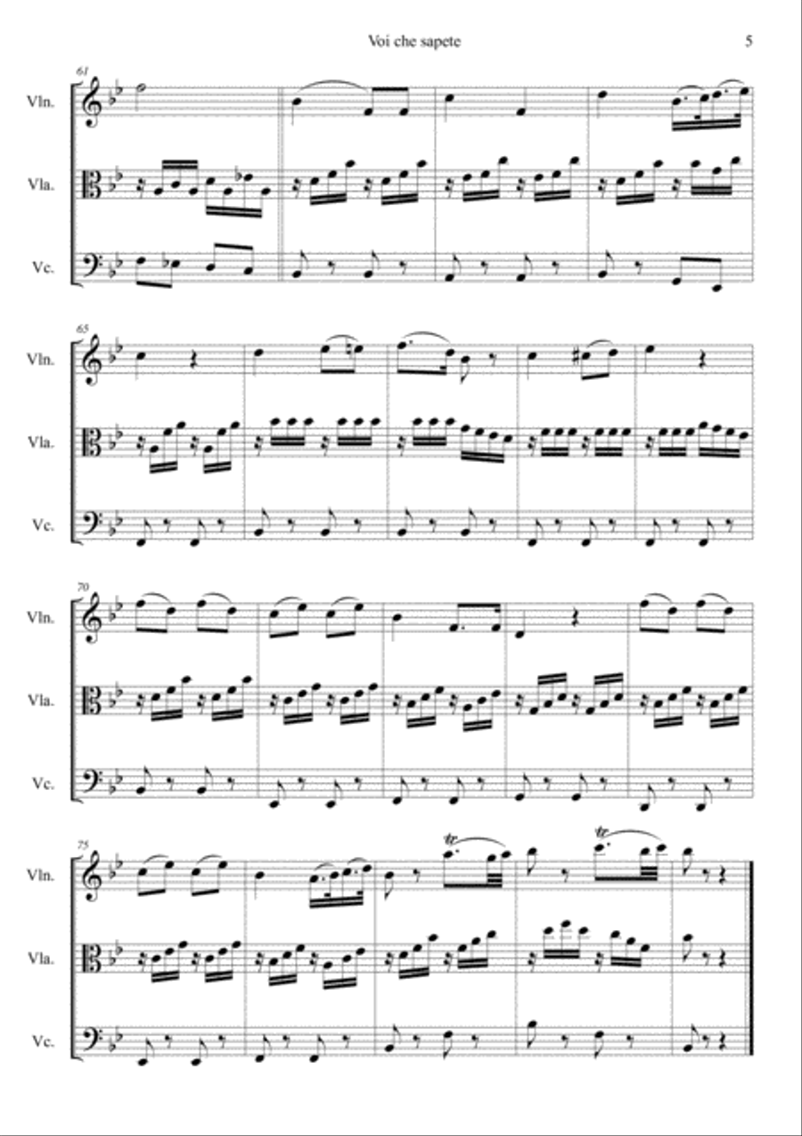 Voi che sapete (The Marriage of Figaro, Act 2 no.11) String Trio scores gallery preview page 5