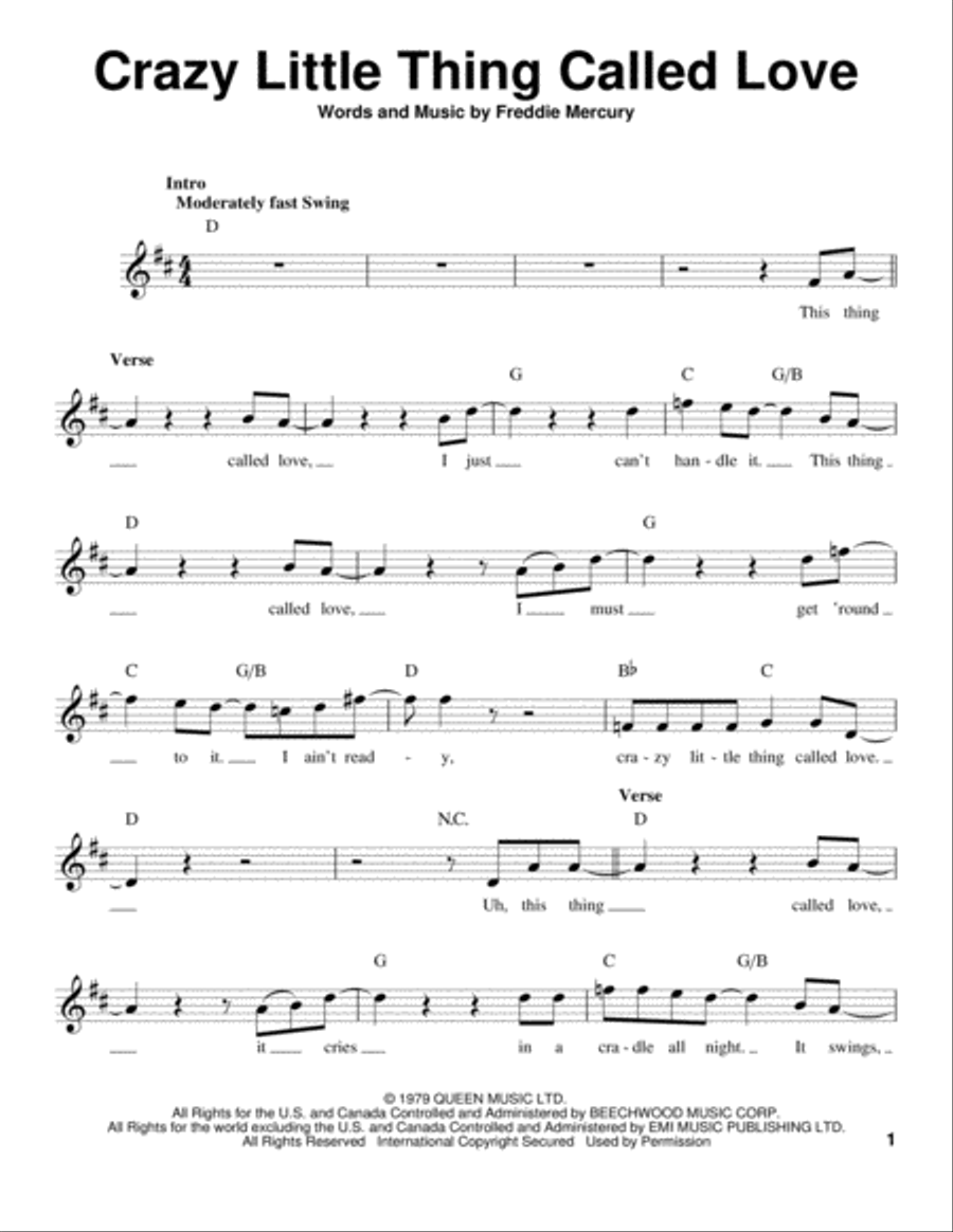 Crazy Little Thing Called Love Voice scores gallery preview page 1