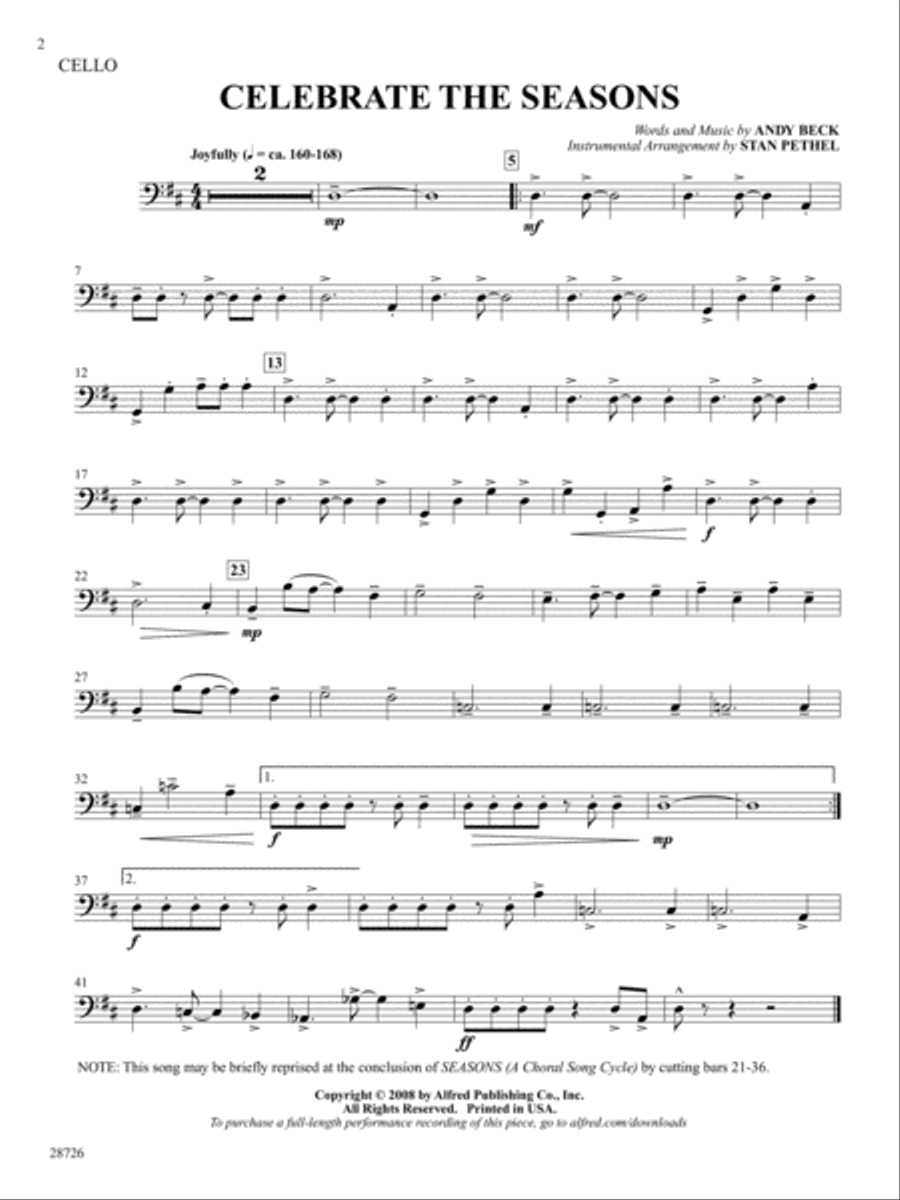 Seasons (A Choral Song Cycle): Cello Part scores gallery preview page 2