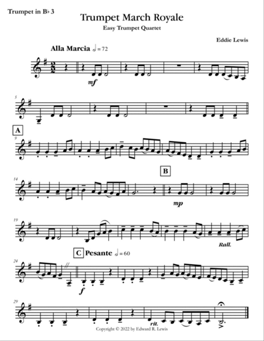 Trumpet March Royale - Easy Trumpet Quartet Brass Ensemble scores gallery preview page 4