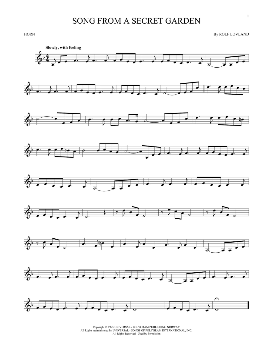 Song From A Secret Garden Horn Solo scores gallery preview page 1