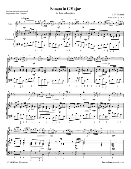 Sonata in G Major for Flute and Continuo, HWV 363b/Op 1 no. 5 image number null