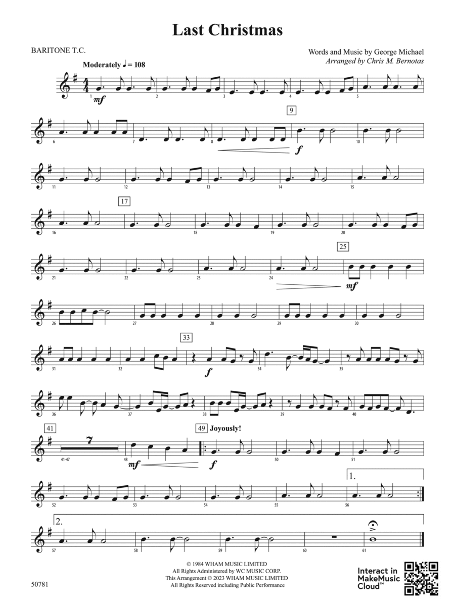 Last Christmas: Baritone T.C. Concert Band scores gallery preview page 1