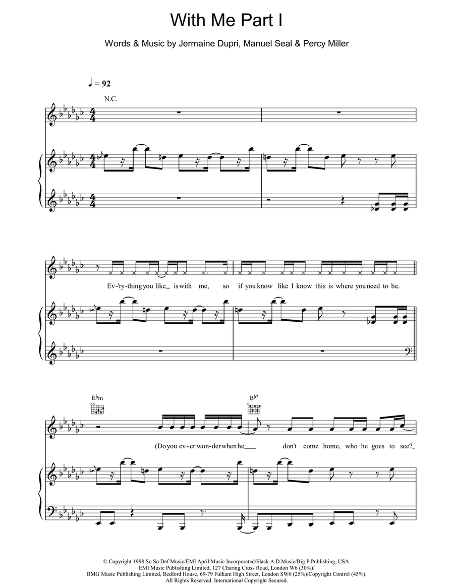 With Me Part I Piano, Vocal, Guitar scores gallery preview page 1