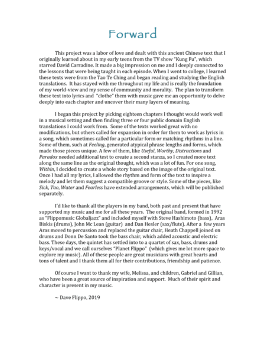 TAO TUNES COMPLETE - Lead Sheets in C - 18 Vocal Jazz Settings of the Tao Te Ching Jazz Ensemble scores gallery preview page 2