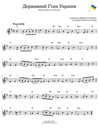 State Anthem Of Ukraine (treble clef lead sheet w/ chords)