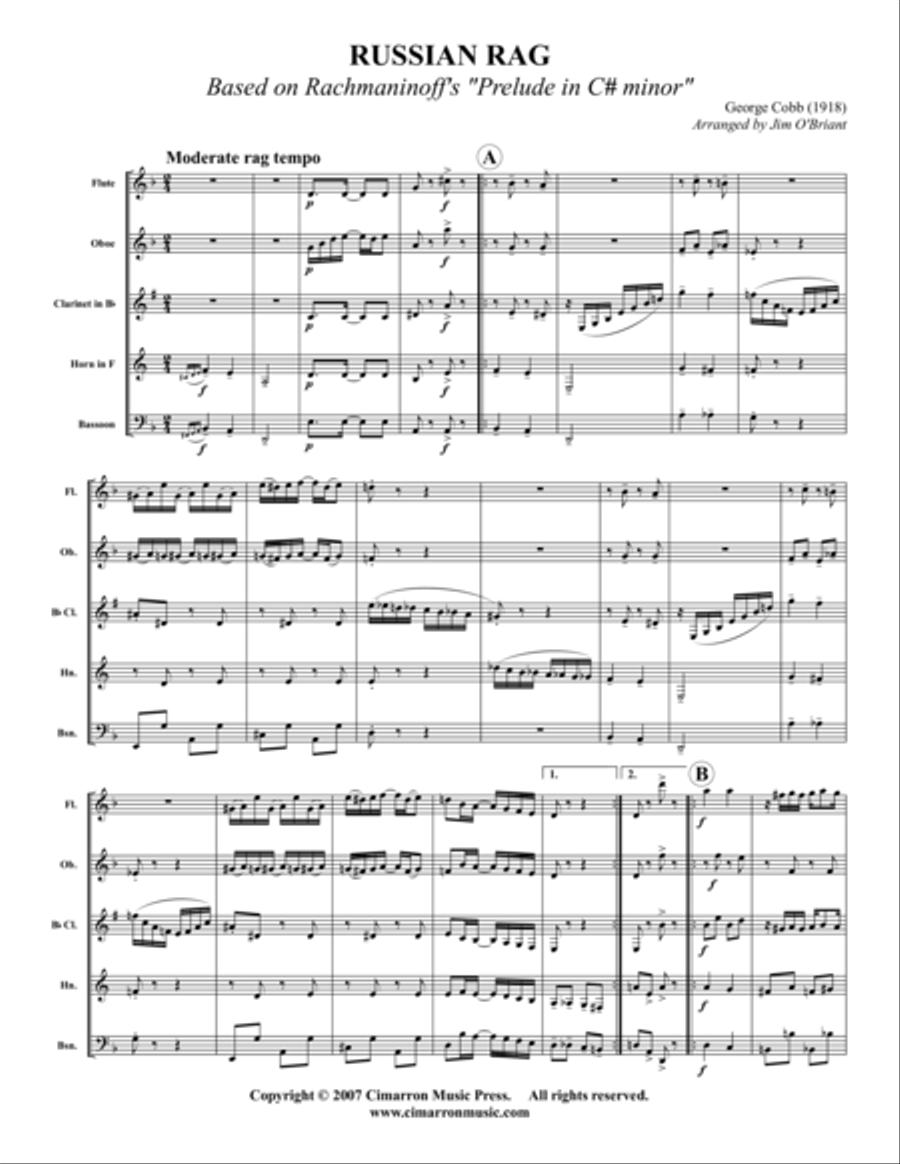 Russian Rag (Rockie's Rag) Woodwind Quintet scores gallery preview page 1