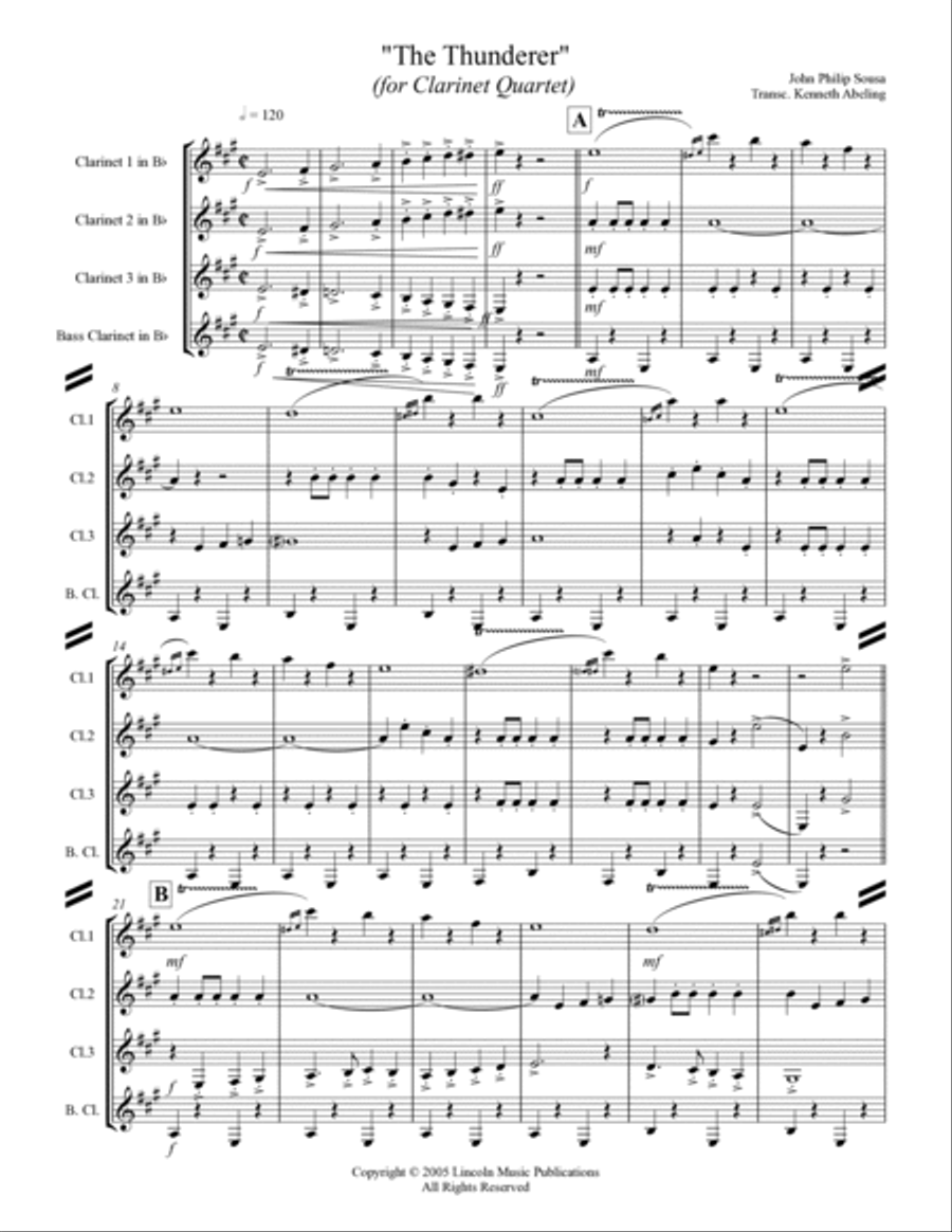 March - The Thunderer (for Clarinet Quartet) Clarinet Quartet scores gallery preview page 2